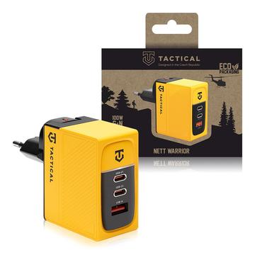 Tactical Nett Warrior GaN 100W vægoplader - 2x PD3.0 USB-C, QC3.0 USB-A - Gul