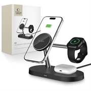 Tech-Protect A12 3-i-1 MagSafe trådløs oplader 15W med indbygget LED-lampe - Sort