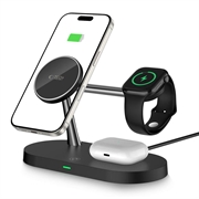 Tech-Protect A12 3-i-1 MagSafe trådløs oplader 15W med indbygget LED-lampe - Sort