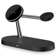 Tech-Protect A12 3-i-1 MagSafe trådløs oplader 15W med indbygget LED-lampe - Sort