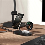 Tech-Protect A12 3-i-1 MagSafe trådløs oplader 15W med indbygget LED-lampe - Sort