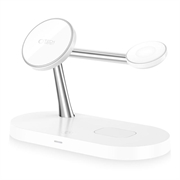 Tech-Protect A12 3-i-1 MagSafe trådløs oplader 15W med indbygget LED-lampe - hvid