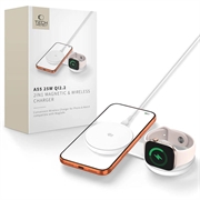 Tech-Protect A55 2-i-1 magnetisk/MagSafe trådløs oplader 25W, QI2.2 - hvid