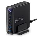 Tech-Protect DC240W-GaN 6-ports bordoplader - 4xUSB-C, 2xUSB-A - Sort