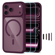 iPhone 17 Pro/18 Pro Tech-Protect MagOne MagSafe CC Cover med 2 stk. Glass+ skærmbeskyttere - mørk kirsebær / gennemsigtig