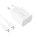 Tech-Protect NC20W USB-C-oplader med Type-C-kabel - hvid