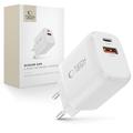 Tech-Protect NCA65W-GAN 65W vægoplader med USB-C PD og USB-A QC3.0 - Hvid
