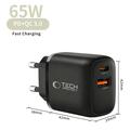 Tech-Protect NCA65W-GAN 65W vægoplader med USB-C PD og USB-A QC3.0 - sort