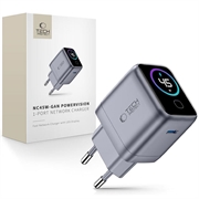 Tech-Protect PowerVision NC45W-GaN 45W USB-C-oplader - PowerView AI 2.0-display - mørkegrå