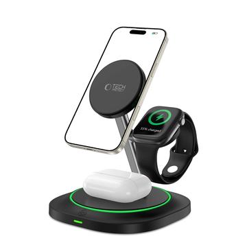 Tech-Protect QI15W-A46 3-i-1 MagSafe trådløs oplader med atmosfærisk baggrundsbelysning - sort