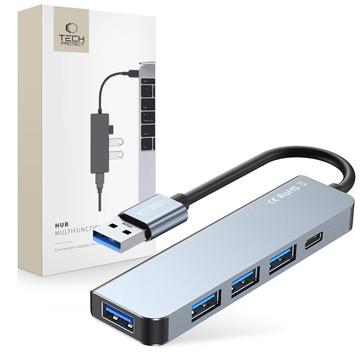 Tech-Protect V0 5-i-1 USB-A Hub - 3xUSB 2.0, USB 3.0, USB-C PD - Grå