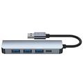 Tech-Protect V0 5-i-1 USB-A Hub - 3xUSB 2.0, USB 3.0, USB-C PD - Grå