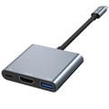 Tech-Protect V1 3-i-1 USB-C Multiport Hub - USB-A / USB-C / HDMI - Grå