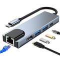 Tech-Protect V3 5-i-1 USB-C Hub - HDMI, Gigabit-LAN, USB 3.0/2.0, 100W USB-C - Grå