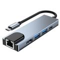 Tech-Protect V3 5-i-1 USB-C Hub - HDMI, Gigabit-LAN, USB 3.0/2.0, 100W USB-C - Grå