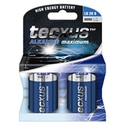Tecxus LR20/D alkaliske batterier 1.5V - 2 stk.