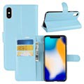iPhone XS Max Tekstureret Flip Cover med Kortholder - Lyseblå