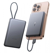 Torras Mini Slim PD Powerbank med indbygget USB-C-kabel - 10000mAh - Grå