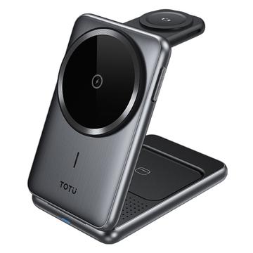 Totu CW-4-W 3-i-1 magnetisk trådløs opladningsstation - 15W - Grå