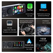 Bluetooth-bilstereo med berøringsskærm og CarPlay/Android Auto - SD, AUX, USB