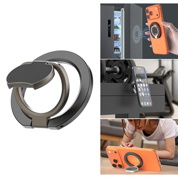 Tredobbelt foldbar MagSafe-ring med stativ til telefon - sort