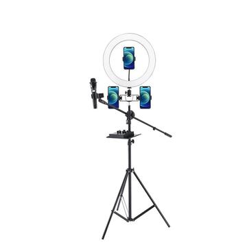 UN-700 10\'\' LED Ring Light med stativ Sound Card Tray og 3 telefonholdere til Selfie YouTube Video Photography Makeup