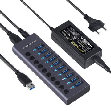 10-ports USB 3.0 Hub med individuelle strømafbrydere - Grå