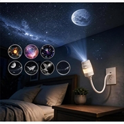 USB Galaxy-projektor med natlampe - 7 stjerneskiver, 360° fleksibelt svanehalsdesign - hvid