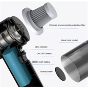 USB genopladelig ledningsfri bilstøvsuger 6000Pa - Sort