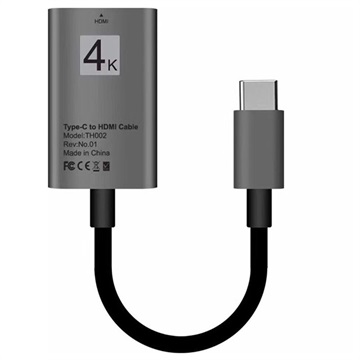 USB Type-C til HDMI Adapter TH002 - 4K - 15cm - Grå