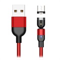 USB2.0 / MicroUSB Roterende Magnetisk Ladekabel 2m - Rød