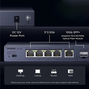 Ugreen 35048EU Ethernet-switch - 5x 2.5GbE, 1x 10Gb SFP+ - Grå