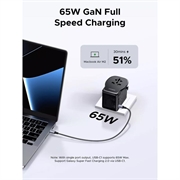 Ugreen S550 rejseadapter - 65W, 3.25A, USB-A, 2x USB-C - sort