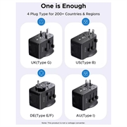 Ugreen S550 rejseadapter - 65W, 3.25A, USB-A, 2x USB-C - sort