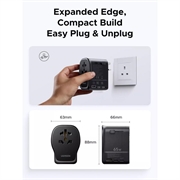 Ugreen S550 rejseadapter - 65W, 3.25A, USB-A, 2x USB-C - sort