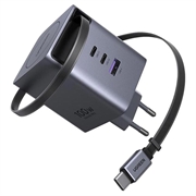 Ugreen X616 4-i-1 hurtigvægoplader 100W - USB-C-kabel, USB-A og 2 USB-C-porte - Grå