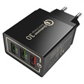 Universal 3-Port Hurtig USB Lader med QC3.0 - 18W - Sort