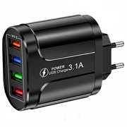 Universal 4-Port Hurtig Oplader USB Power Adapter - 48W - Sort