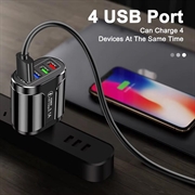 Universal 4-Port Hurtig Oplader USB Power Adapter - 48W - Sort