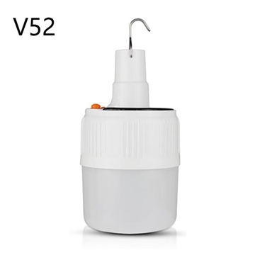 V52 Bærbar genopladelig solcelle-camping-LED-pære/-lampe med 5-gears belysning og krog