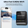 V61 4K/1080p dobbelt dashcam - 5.8GHz WiFi, HDR-nattesyn, superkondensator - sort