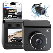 V63 dobbelt dashcam - 4K/1080p, HDR-nattesyn, 5.8GHz WiFi, parkeringsovervågning - sort