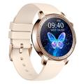 V65 1,32-tommer AMOLED Touch Screen Smart Watch Pulsmåler Kvinder Sportsarmbånd, Silikone Rem - Guld