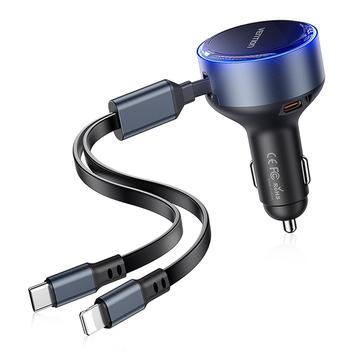 Vention FFOB0 PD 30W hurtig biloplader med USB-C- og Lightning-kabler - sort