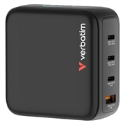 Verbatim 4-ports mini GaN-vægoplader med display - 140W, EU/UK/US - sort
