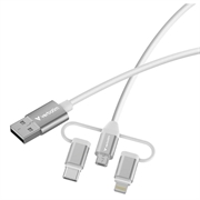 Verbatim Essentials 3-i-1-kabel - USB-A til Micro-B, USB-C, Lightning - 18W, 1m - hvid