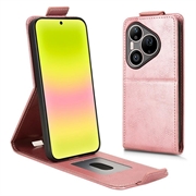 Huawei Pura 90 Pro Max lodret flip-etui med stativ - rosaguld