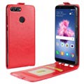 Huawei P Smart Vertikal Flip Taske med Kortholder - Rød