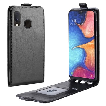 Samsung Galaxy A20e Vertikal Flip Taske med Kortholder - Sort