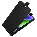 iPhone 15 Plus Vertikal Flip Taske med Kortholder - Sort